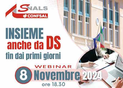 DIRIGENTI SCOLASTICI: WEBINAR VENERD 8 NOVEMBRE "INSIEME ANCHE DA DS FIN DAI PRIMI GIORNI"